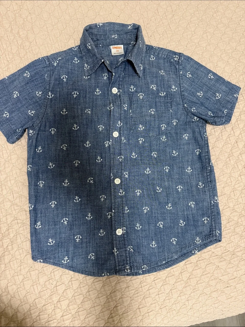 Gymboree Navy Anchor Print Short-Sleeve Button Shirt
